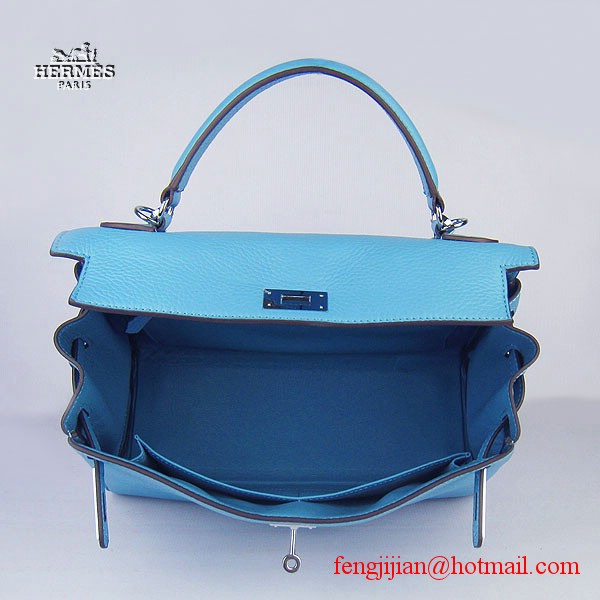 Hermes Kelly 32cm Togo Leather Bag Light Blue 6108 Silver Hardware Hermes Kelly 32cm Togo Leather Bag Light Blue 6108 Silver Hardware
